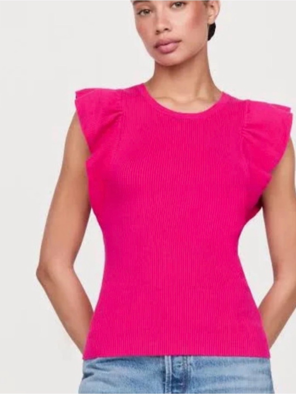 Marie Oliver Rory Top-Women’s Ruffled Shoulder Knit Tank Top - Hot Pink
